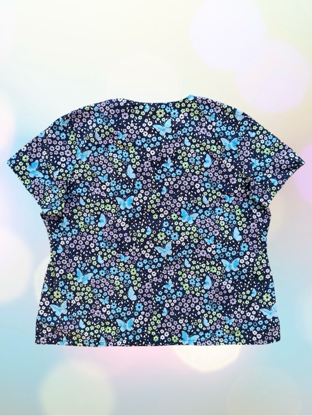 Cherokee Floral Butterfly V-Neck Stretch Scrub Top Medical Uniform ~ Women’s 2X - Picture 2 of 6